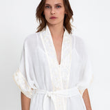 Greek Archaic Kori Crete Midi Kimono - White and Champagne - Simply Beach UK