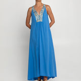 Greek Archaic Kori New Triangle Maxi Dress - Blue Raf and Gold - Simply Beach UK