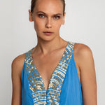 Greek Archaic Kori New Triangle Maxi Dress - Blue Raf and Gold - Simply Beach UK