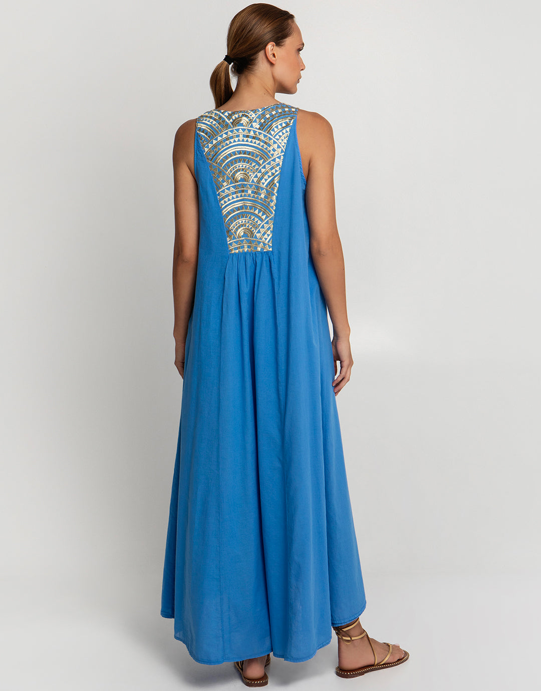 Greek Archaic Kori New Triangle Maxi Dress - Blue Raf and Gold - Simply Beach UK