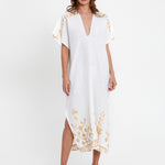 Greek Archaic Kori Ios Midi Kaftan - White and Gold - Simply Beach UK