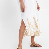 Greek Archaic Kori Ios Midi Kaftan - White and Gold - Simply Beach UK