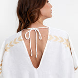 Greek Archaic Kori Ios Midi Kaftan - White and Gold - Simply Beach UK