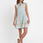 Greek Archaic Kori Classic Triangle Sleeveless Oriental Mini Dress - Ciel and Gold - Simply Beach UK