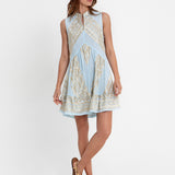 Greek Archaic Kori Classic Triangle Sleeveless Oriental Mini Dress - Ciel and Gold - Simply Beach UK
