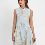Greek Archaic Kori Classic Triangle Sleeveless Oriental Mini Dress - Ciel and Gold - Simply Beach UK