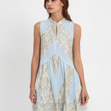 Greek Archaic Kori Classic Triangle Sleeveless Oriental Mini Dress - Ciel and Gold - Simply Beach UK