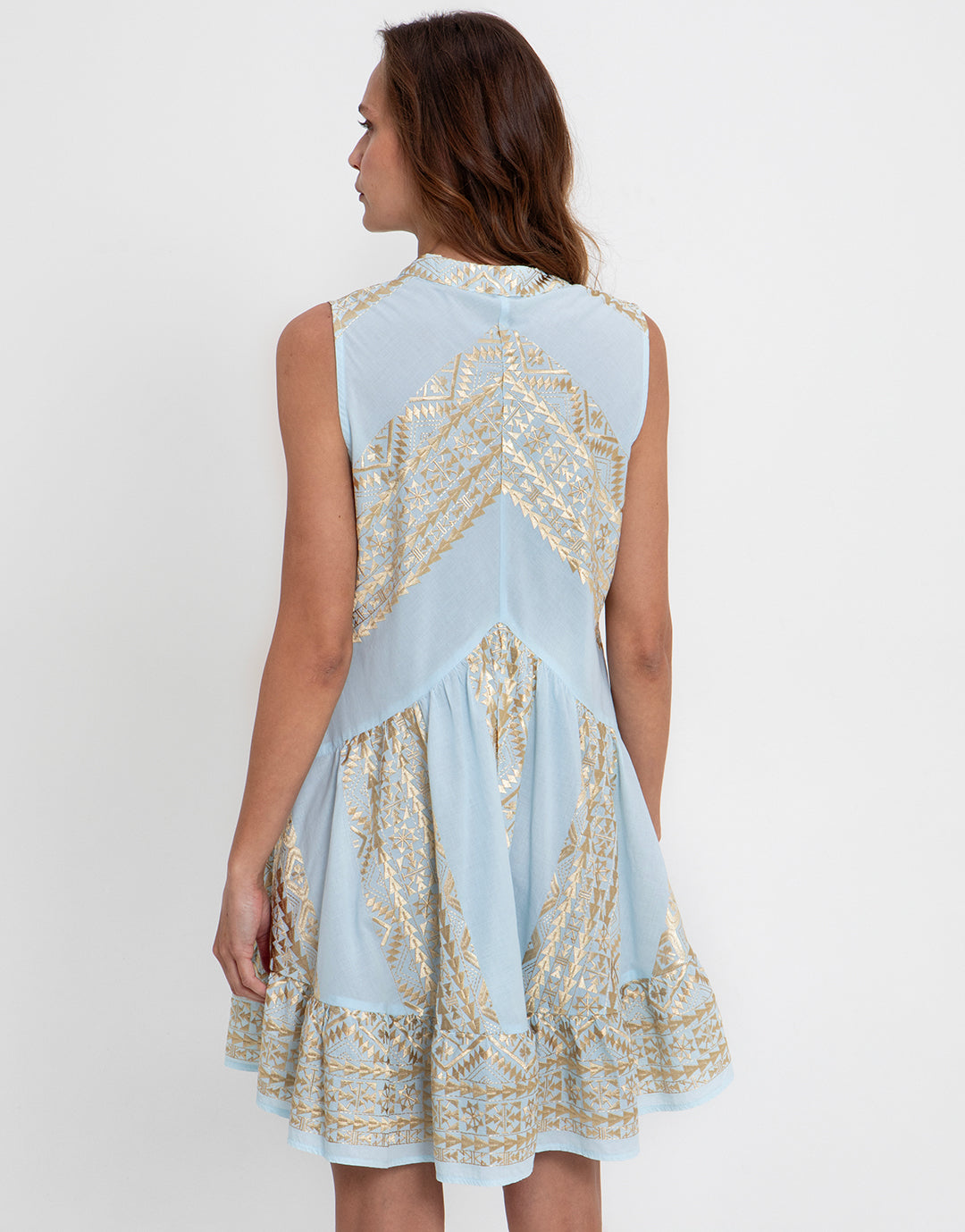 Greek Archaic Kori Classic Triangle Sleeveless Oriental Mini Dress - Ciel and Gold - Simply Beach UK