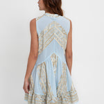 Greek Archaic Kori Classic Triangle Sleeveless Oriental Mini Dress - Ciel and Gold - Simply Beach UK
