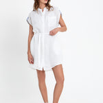 Greek Archaic Kori Grape Mini Shirt Dress - White and Blue - Simply Beach UK