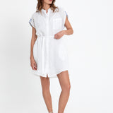 Greek Archaic Kori Grape Mini Shirt Dress - White and Blue - Simply Beach UK