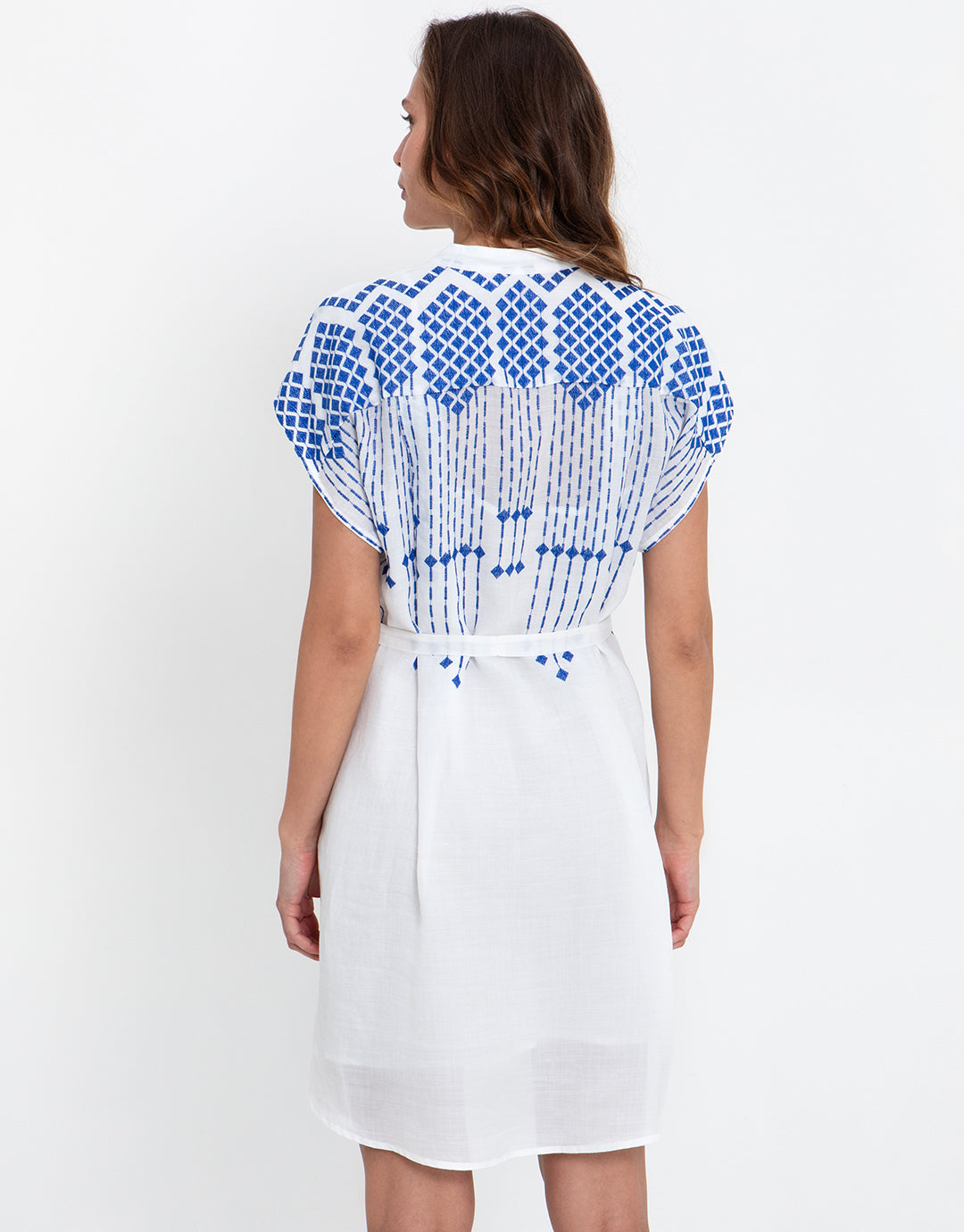 Greek Archaic Kori Grape Mini Shirt Dress - White and Blue - Simply Beach UK