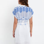 Greek Archaic Kori Grape Mini Shirt Dress - White and Blue - Simply Beach UK