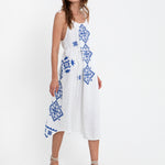 Greek Archaic Kori Lefkada Strappy Dress - White and Blue - Simply Beach UK