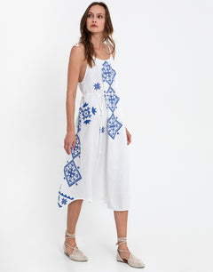 Greek Archaic Kori Lefkada Strappy Dress - White and Blue - Simply Beach UK