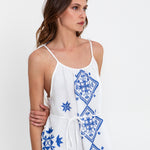 Greek Archaic Kori Lefkada Strappy Dress - White and Blue - Simply Beach UK