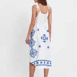 Greek Archaic Kori Lefkada Strappy Dress - White and Blue - Simply Beach UK