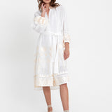 Greek Archaic Kori Papyrus Midi Shirt Dress - White and Champagne - Simply Beach UK
