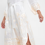 Greek Archaic Kori Papyrus Midi Shirt Dress - White and Champagne - Simply Beach UK