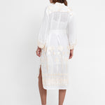 Greek Archaic Kori Papyrus Midi Shirt Dress - White and Champagne - Simply Beach UK