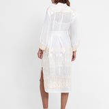 Greek Archaic Kori Papyrus Midi Shirt Dress - White and Champagne - Simply Beach UK