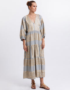 Greek Archaic Kori Classic Triangle Maxi Dress - Stone and Gold - Simply Beach UK