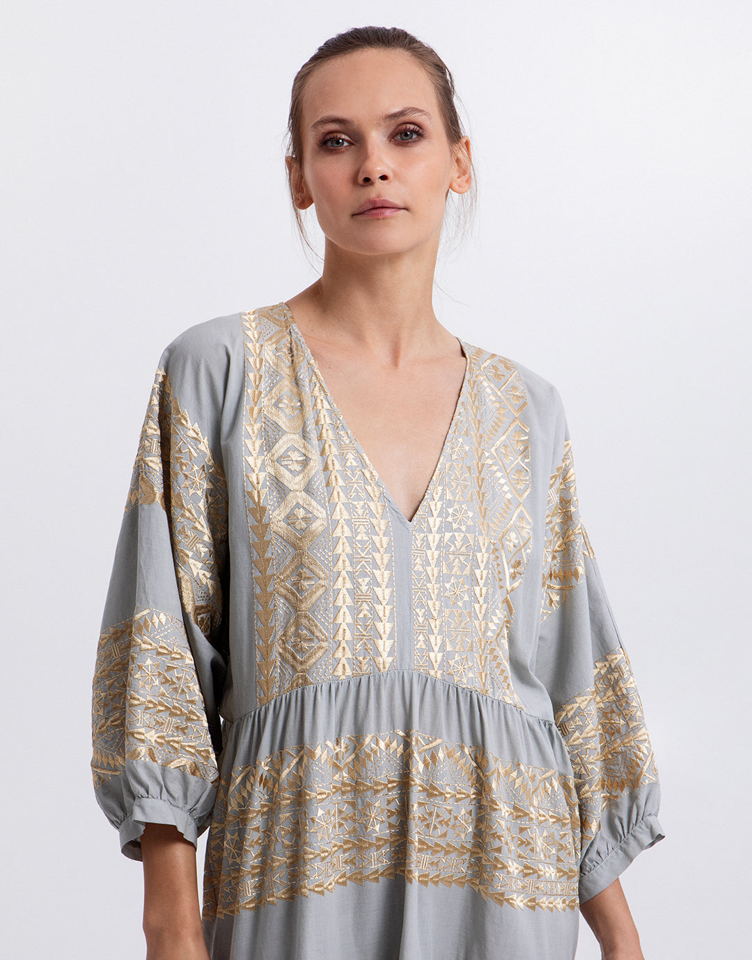 Greek Archaic Kori Classic Triangle Maxi Dress - Stone and Gold - Simply Beach UK