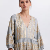 Greek Archaic Kori Classic Triangle Maxi Dress - Stone and Gold - Simply Beach UK