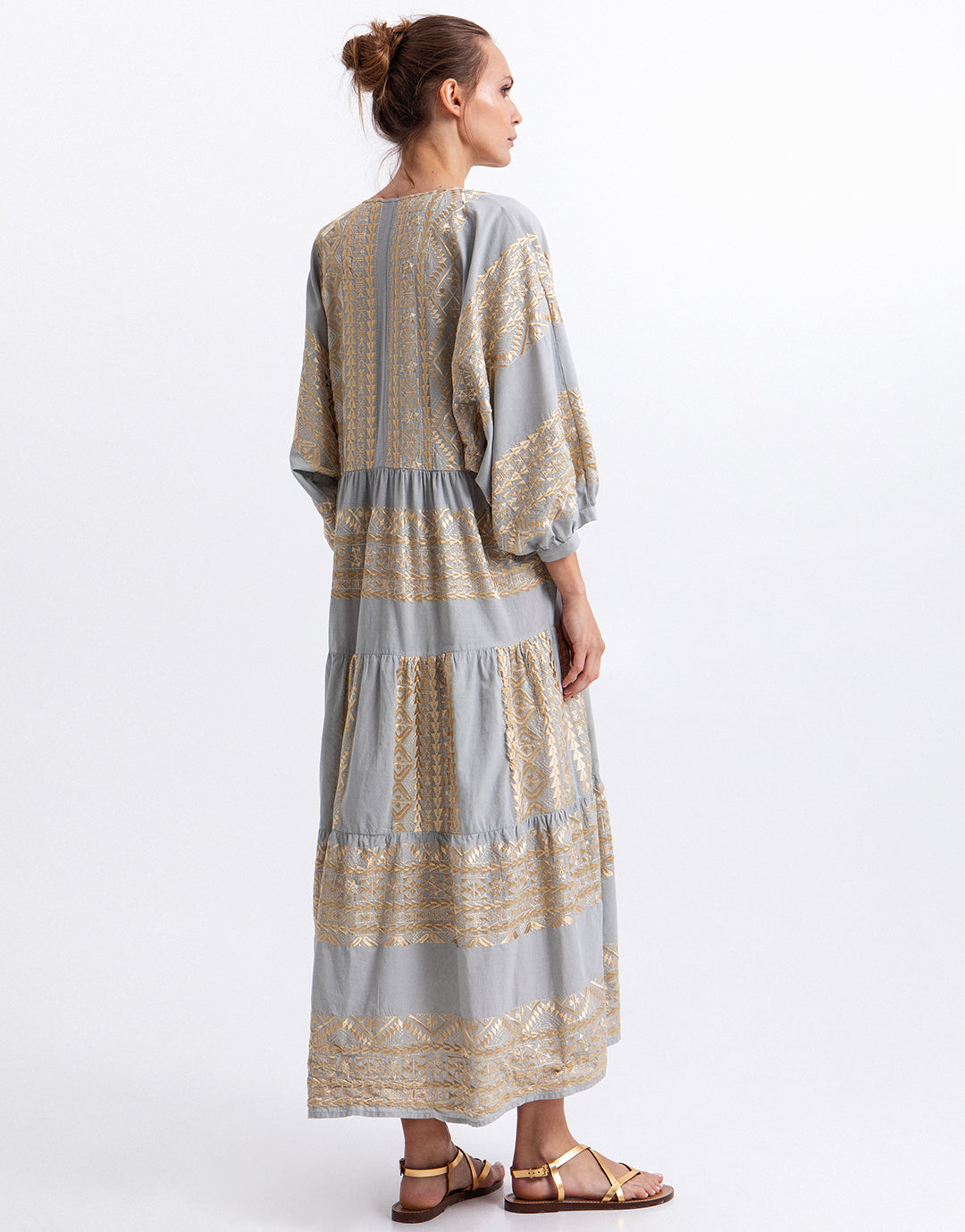 Greek Archaic Kori Classic Triangle Maxi Dress - Stone and Gold - Simply Beach UK