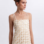 Greek Archaic Kori Flakes Strappy Criss Cross Back Dress - White and Gold with Champagne - Simply Beach UK