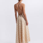 Greek Archaic Kori Flakes Strappy Criss Cross Back Dress - White and Gold with Champagne - Simply Beach UK