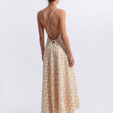 Greek Archaic Kori Flakes Strappy Criss Cross Back Dress - White and Gold with Champagne - Simply Beach UK
