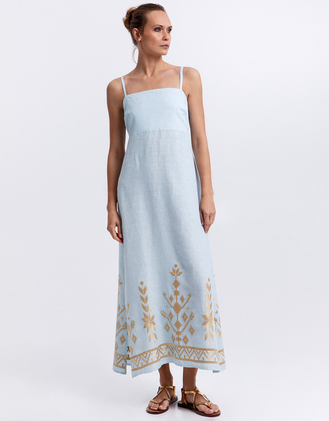 Greek Archaic Kori Ios Strappy Bandeau Dress - Ciel and Gold - Simply Beach UK