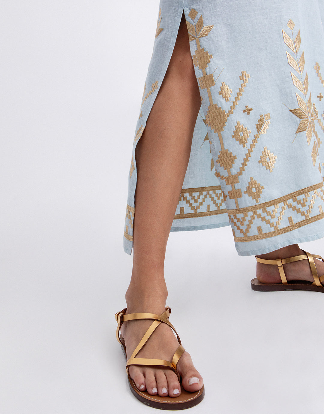 Greek Archaic Kori Ios Strappy Bandeau Dress - Ciel and Gold - Simply Beach UK