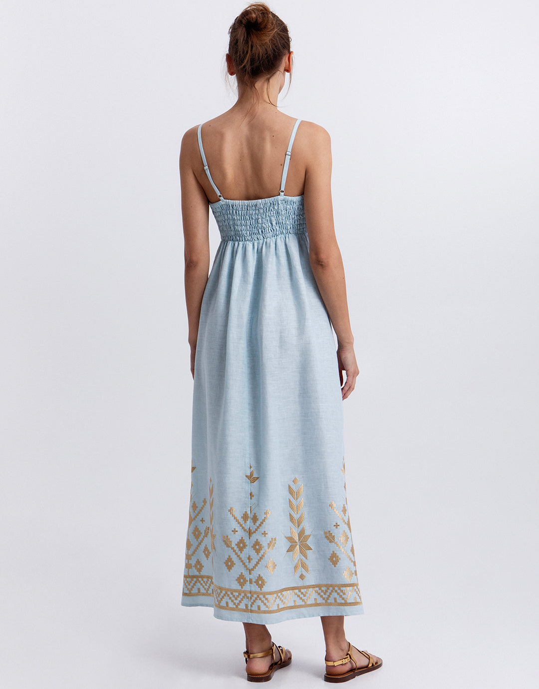 Greek Archaic Kori Ios Strappy Bandeau Dress - Ciel and Gold - Simply Beach UK