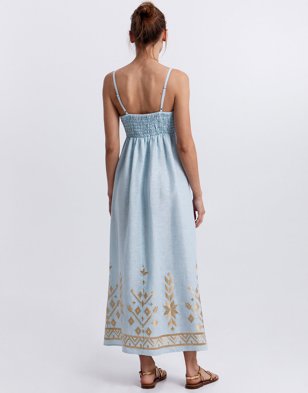 Greek Archaic Kori Ios Strappy Bandeau Dress - Ciel and Gold - Simply Beach UK