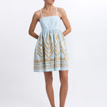Greek Archaic Kori Feather Mini Dress - Ciel and Gold - Simply Beach UK