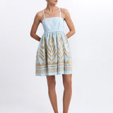 Greek Archaic Kori Feather Mini Dress - Ciel and Gold - Simply Beach UK