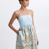 Greek Archaic Kori Feather Mini Dress - Ciel and Gold - Simply Beach UK