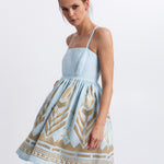 Greek Archaic Kori Feather Mini Dress - Ciel and Gold - Simply Beach UK