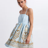 Greek Archaic Kori Feather Mini Dress - Ciel and Gold - Simply Beach UK