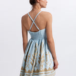 Greek Archaic Kori Feather Mini Dress - Ciel and Gold - Simply Beach UK