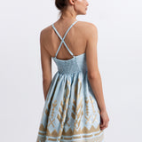 Greek Archaic Kori Feather Mini Dress - Ciel and Gold - Simply Beach UK