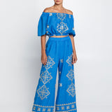 Greek Archaic Kori Lefkada Trousers - Blue Raf and Champagne - Simply Beach UK