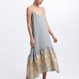 Greek Archaic Kori Phoenix Strappy Midi Dress - Light Grey and Gold - Simply Beach UK