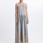 Greek Archaic Kori Feather High Neck Dress - Stone and Gold - Simply Beach UK