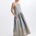 Greek Archaic Kori Feather High Neck Dress - Stone and Gold - Simply Beach UK