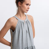 Greek Archaic Kori Feather High Neck Dress - Stone and Gold - Simply Beach UK