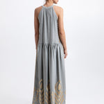 Greek Archaic Kori Feather High Neck Dress - Stone and Gold - Simply Beach UK