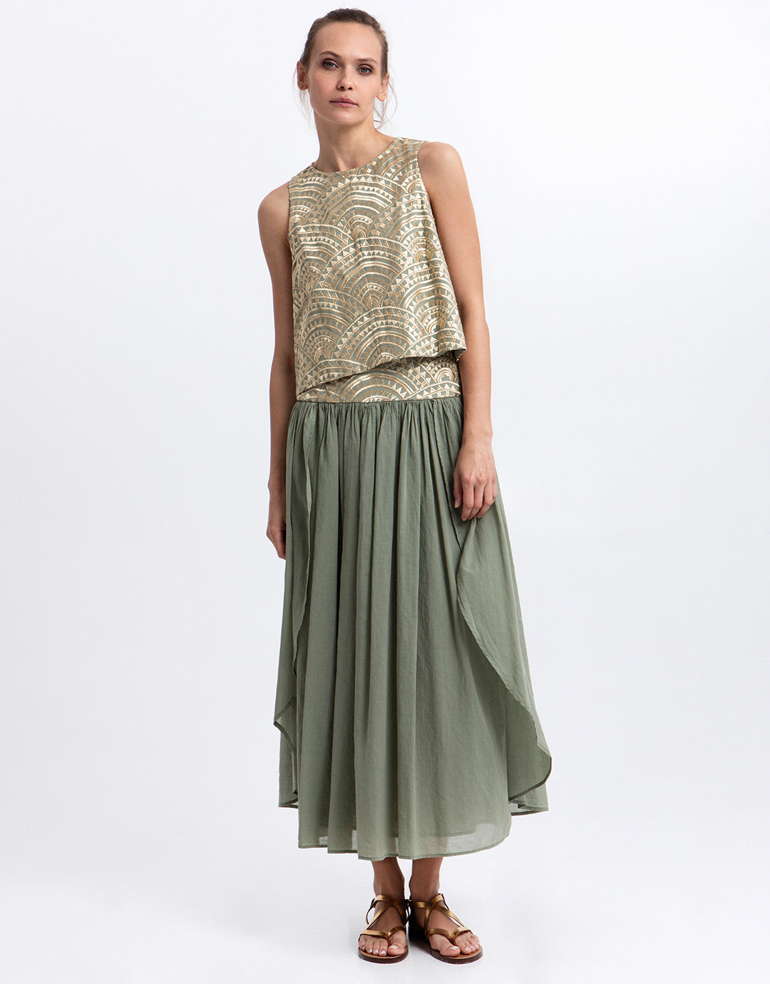 Greek Archaic Kori New Triangle Skirt - Sage and Gold - Simply Beach UK